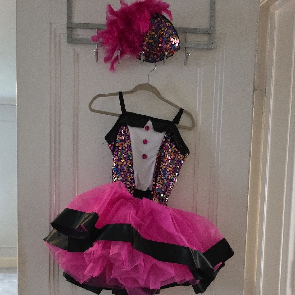 Glittery Pink and Black Kids Dance Costume